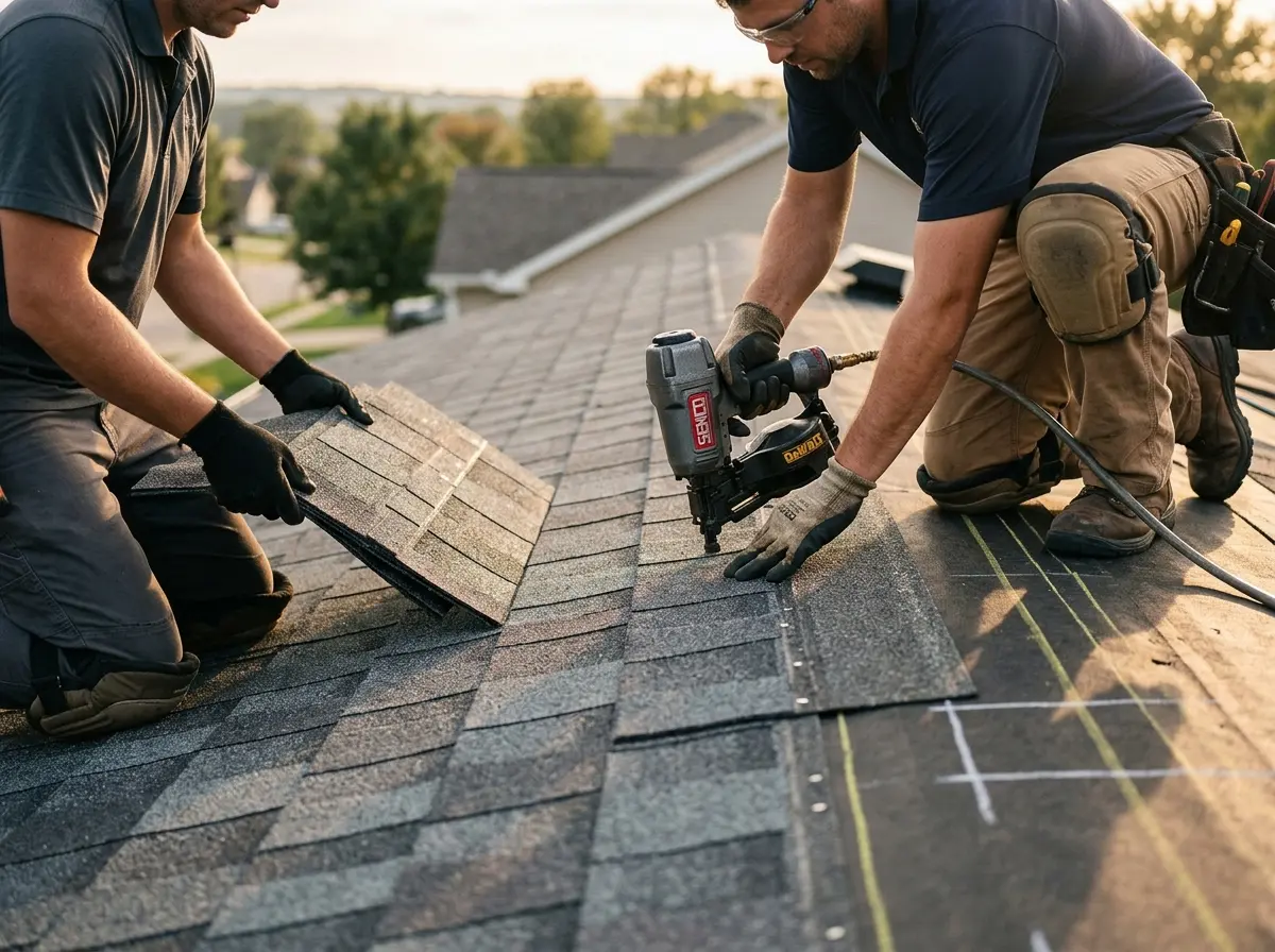 Professional roofer working on a residential roof in Bessemer City